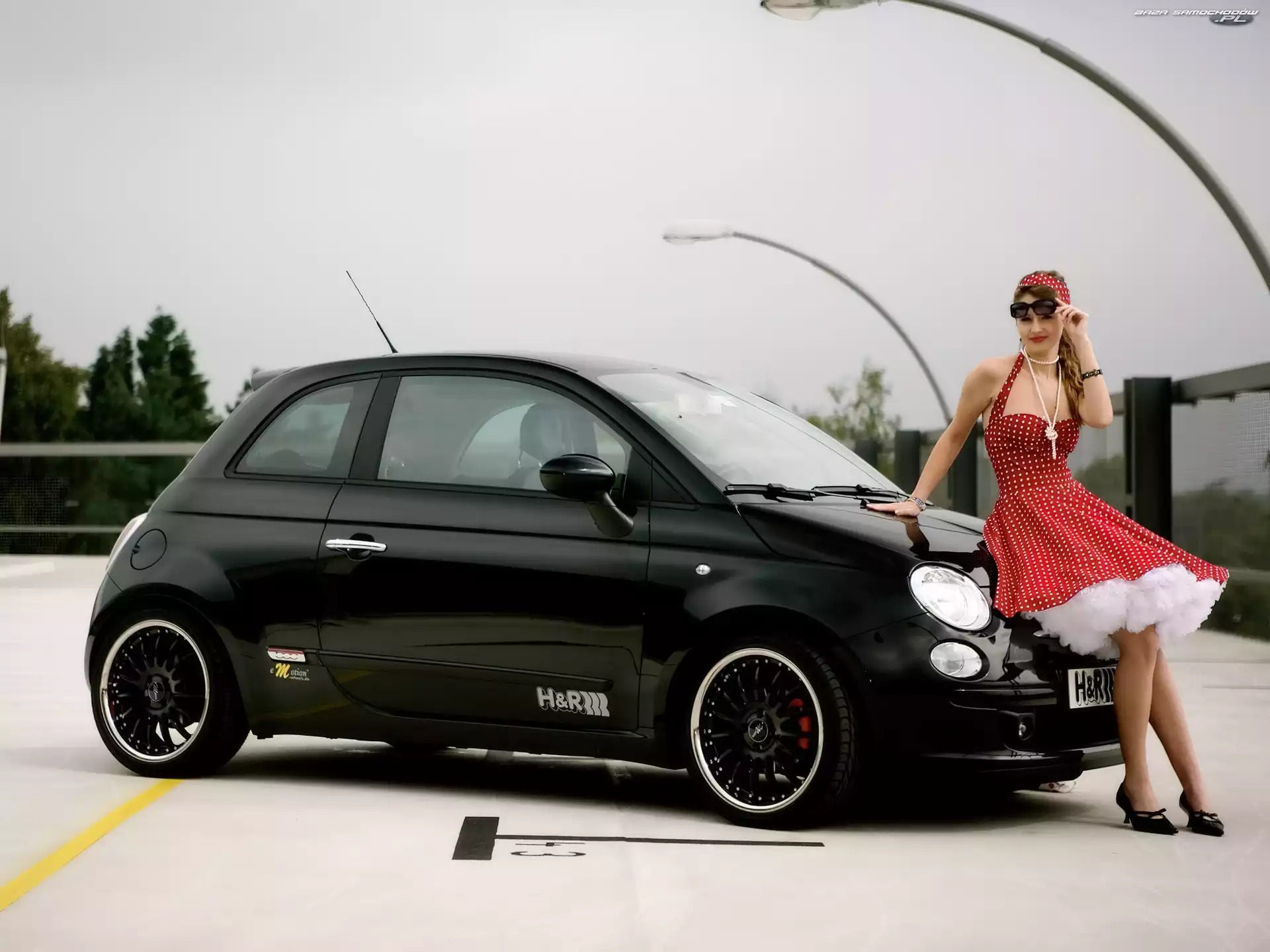 Spódnica, Okulary, Dziewczyna, Fiat 500, Buty