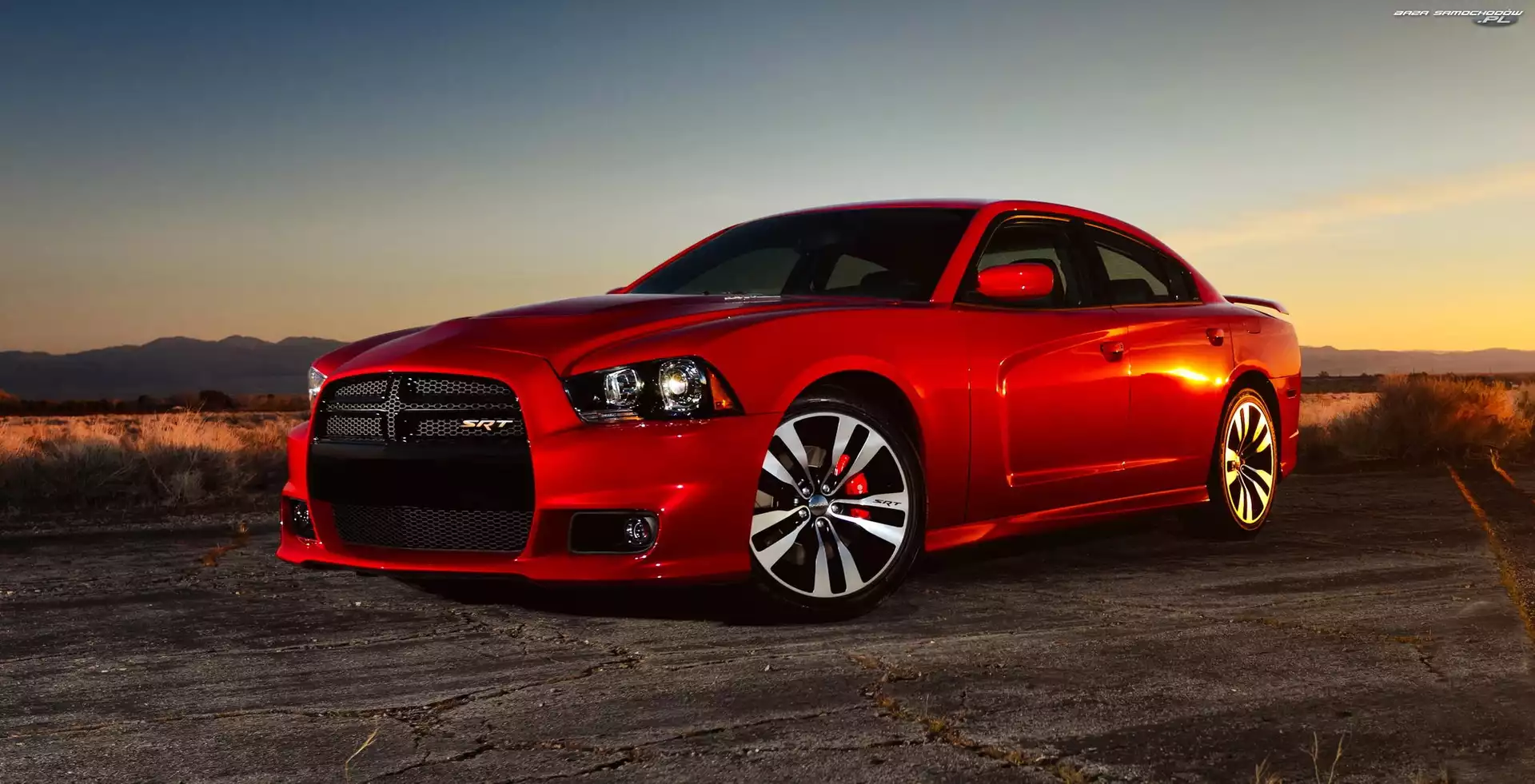 SRT, Dodge, Słońca, Zachód, Charger, Czerwony