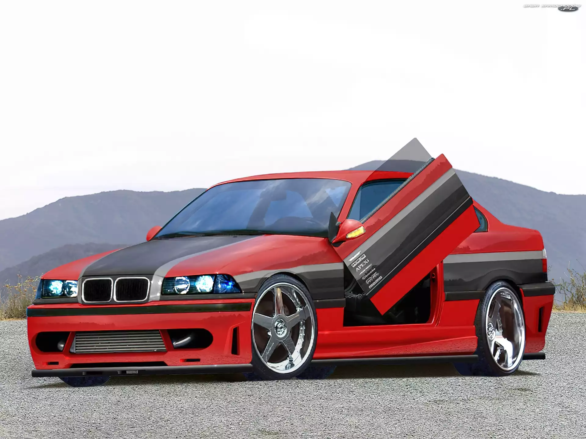 E36, BMW 3, Tuning, Czerwony, Czarny