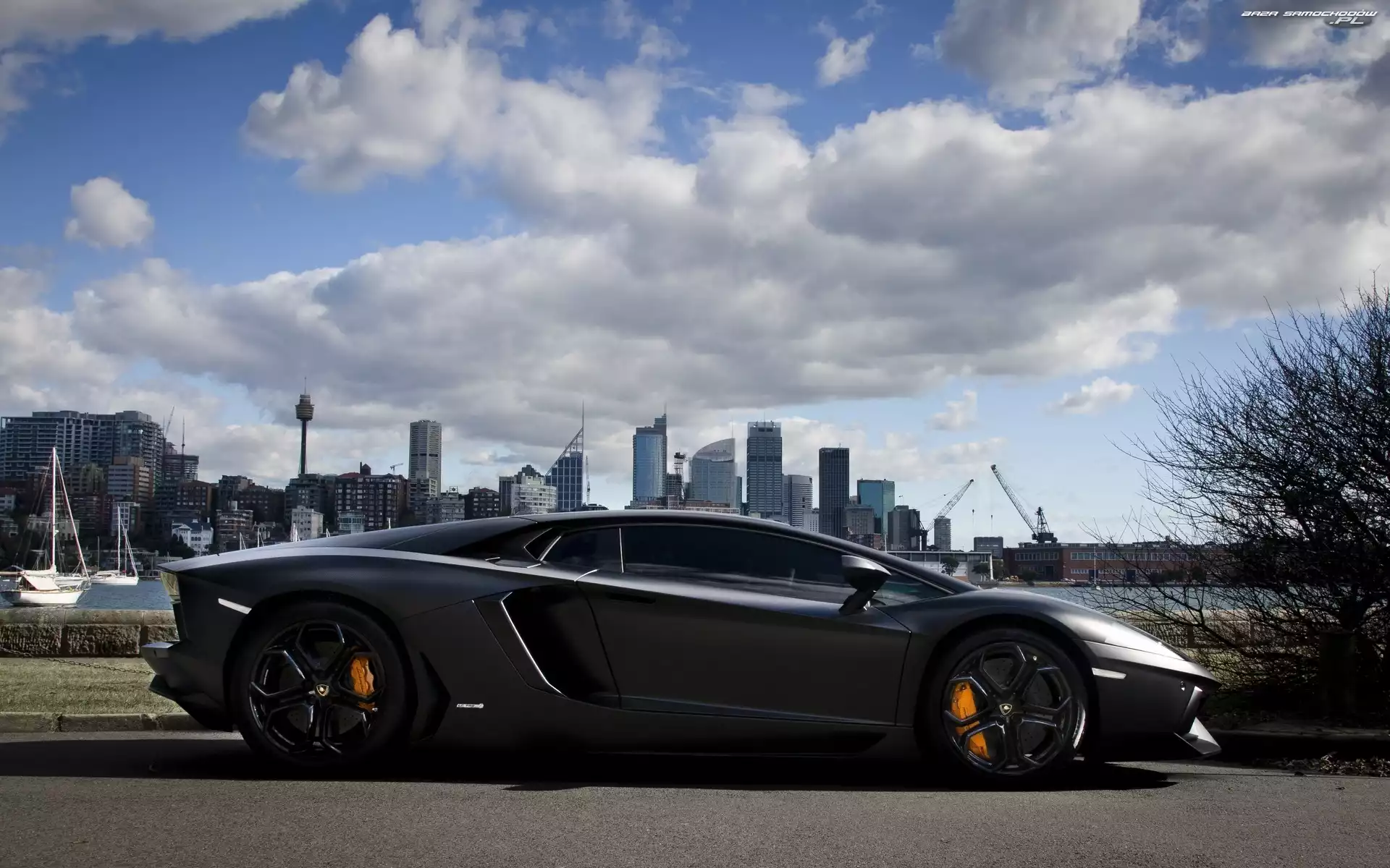 Ulica, Lamborghini, Chmury, Miasta, Aventador, Panorama