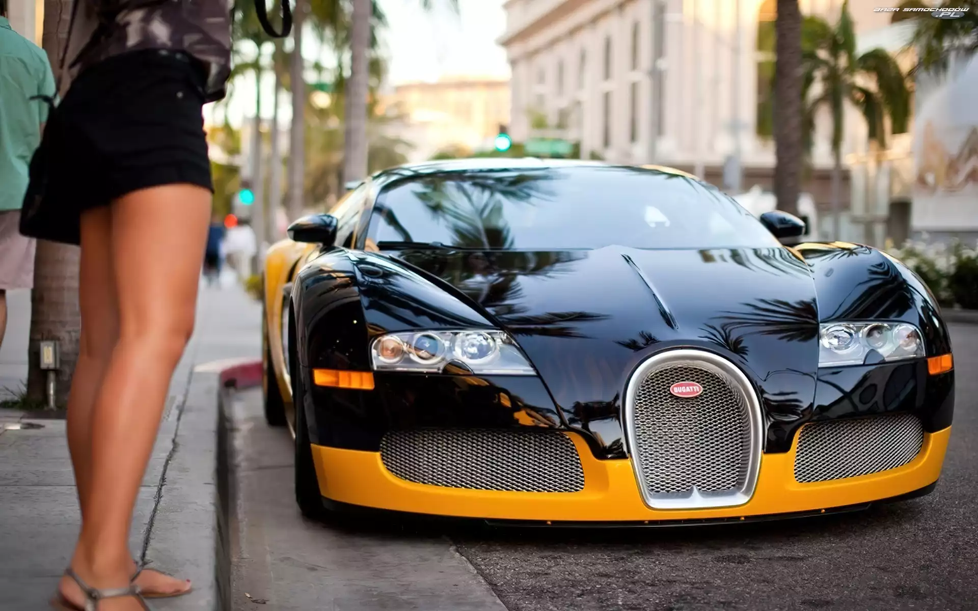 Nogi, Auto, Bugatti, Kobieta, Ulica, Veyron, Miasto