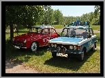 Milicja, Fiat 125p, Samochody, Syrenka, Straż, Niebieski, Czerwona
