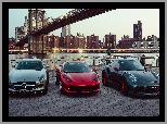 Porsche 911 GT3 RS, Trzy, Nowy Jork, Mercedes-AMG SLS, Ferrari, Most Brookliński, Samochody